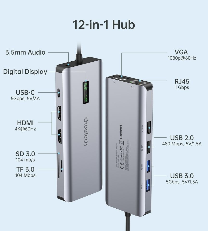CHOETECH HUB-M26 12-in-1 USB-C Multiport Adapter Tristar Online