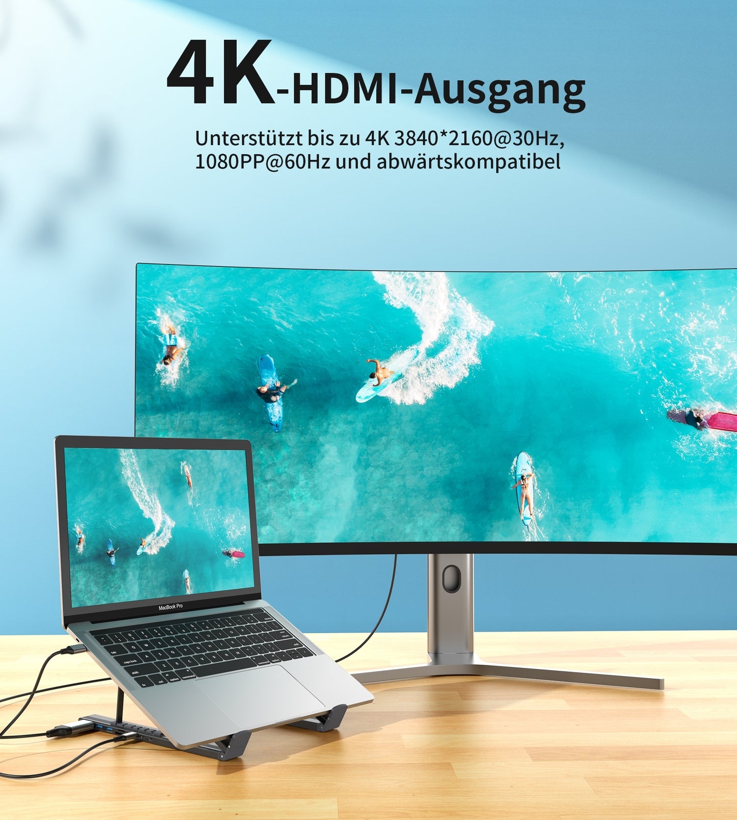 CHOETECH HUB-M48 7-in-1 Hub + Foldable Laptop stand USB-C to HDMI 4K/USB-A/TF&SD/USB-C with PD Charging Tristar Online