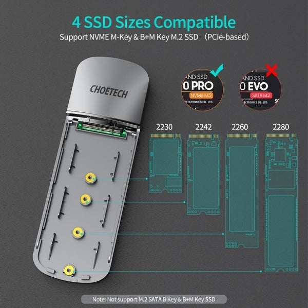 Choetech PC-HDE16 USB-C to M.2 B-Key Hard Drive Enclosure (10Gbps) Tristar Online