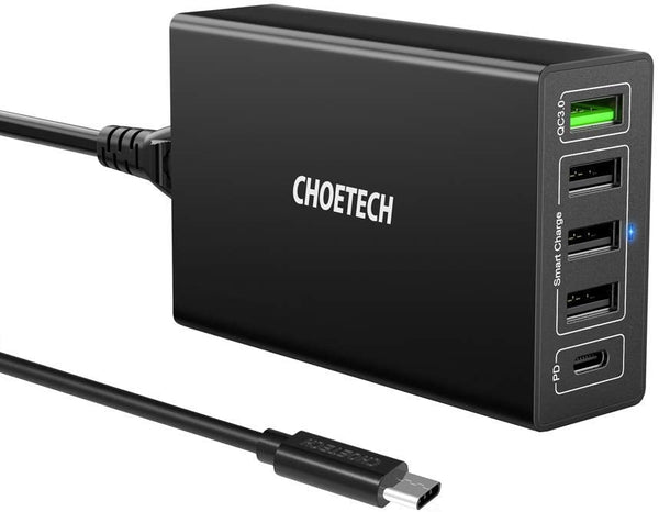 CHOETECH Q34U2Q 5-Port 60W PD Charger with 30W Power Delivery and 18W Quick Charge 3.0 Tristar Online