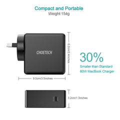 CHOETECH Q4004 60W PD 3.0 Type-C Fast Charging Foldable Adapter USB-C Charger Tristar Online
