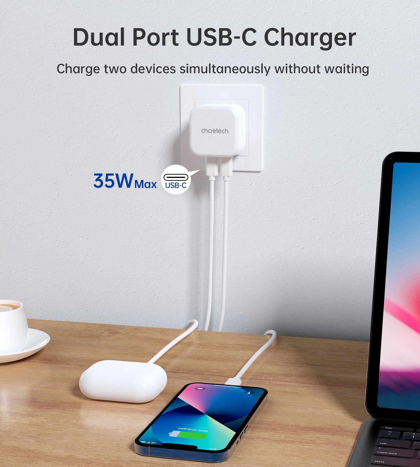 CHOETECH Q5008 PD 35W Dual USB-C Charger Tristar Online