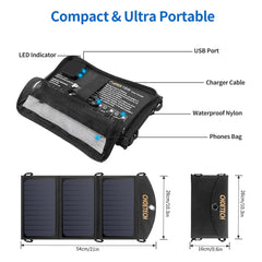 CHOETECH SC001 19W Portable Solar Panel Charger SunPower Panels Dual USB Charger for Camping/RV/Outdoors Tristar Online