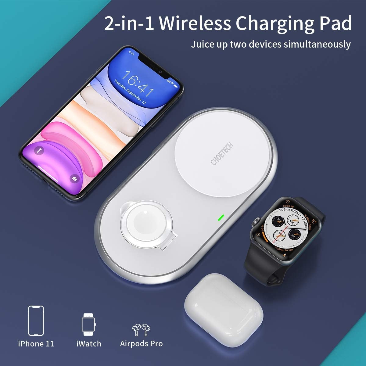 CHOETECH T317 2-in-1 Dual Wireless Charger Pad (MFI Certified) Tristar Online