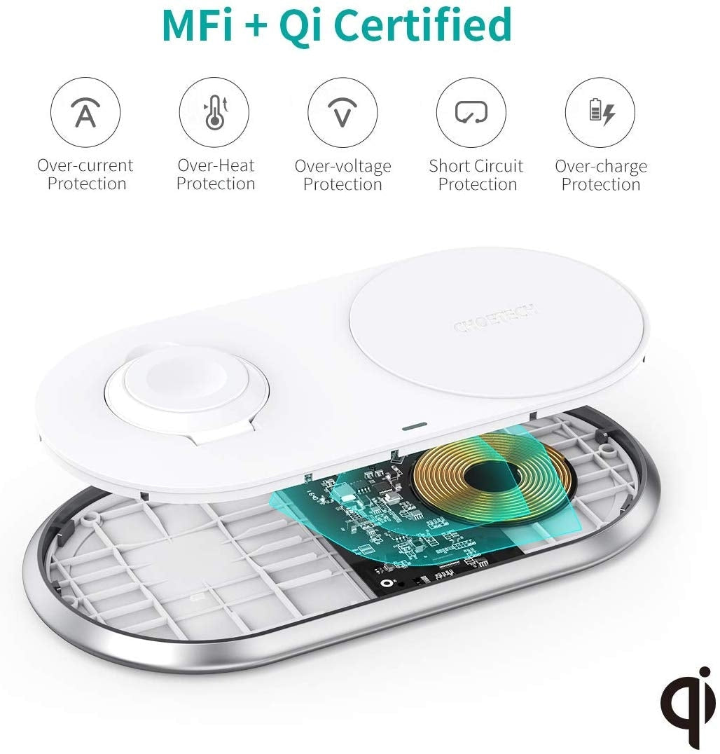 CHOETECH T317 2-in-1 Dual Wireless Charger Pad (MFI Certified) Tristar Online
