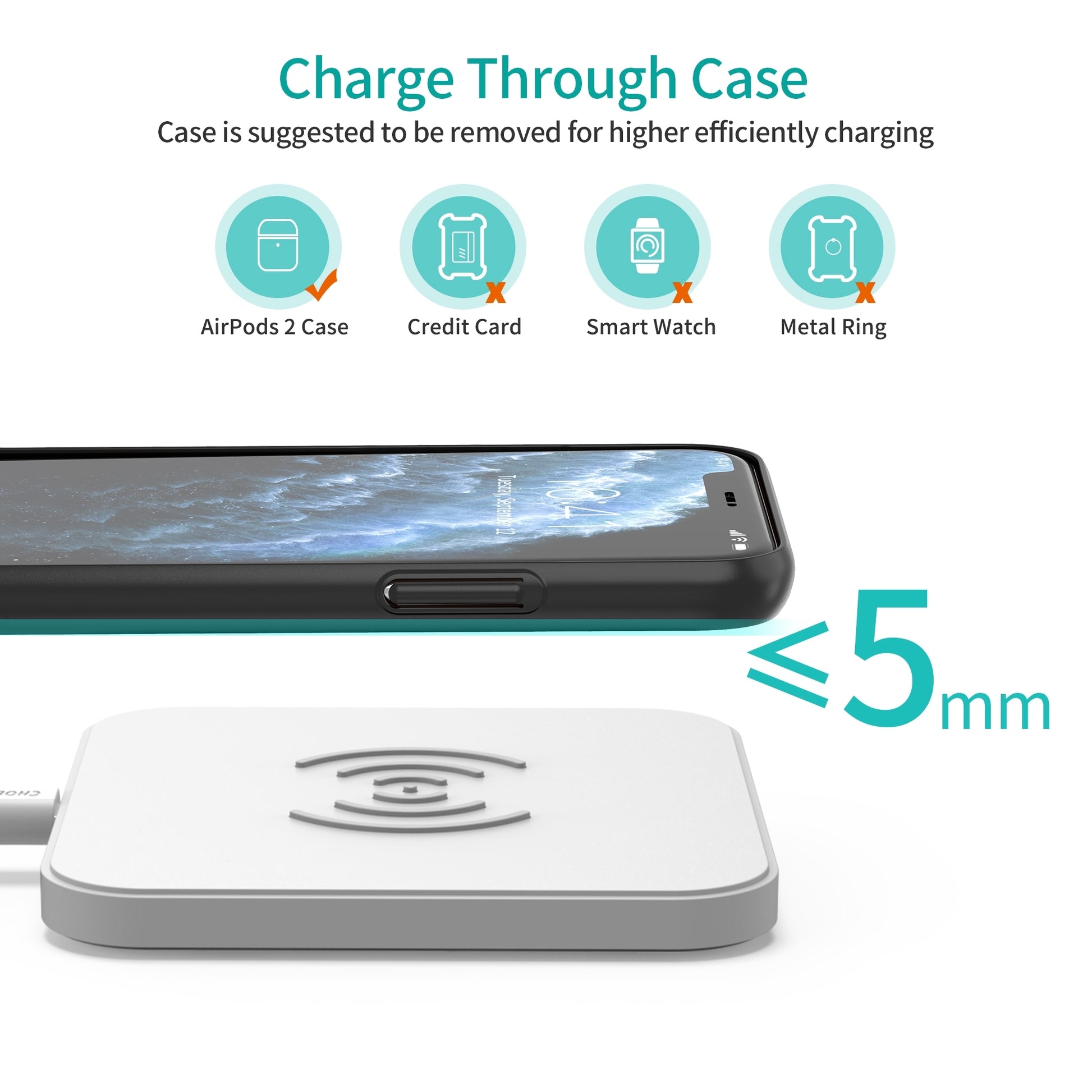 CHOETECH T511-S Qi Certified 10W/7.5W Fast Wireless Charger Pad (White) Tristar Online