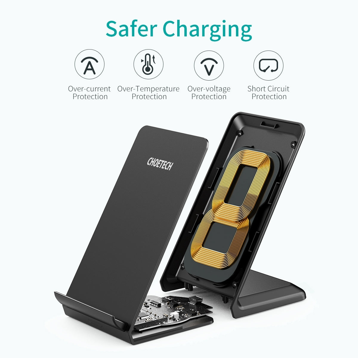 CHOETECH T524S 10W/7.5W Fast Wireless Charging Stand with AC Adapter Tristar Online