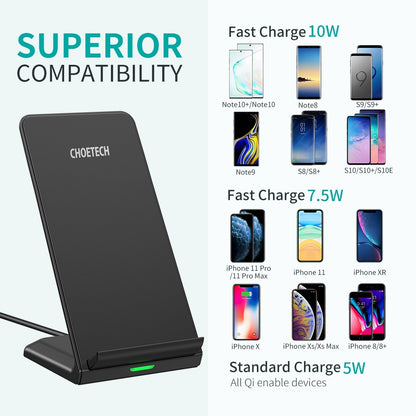 CHOETECH T524S 10W/7.5W Fast Wireless Charging Stand with AC Adapter Tristar Online