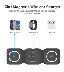 CHOETECH T588-F-BK 3-in-1 Foldable Fast Wireless Charger for Phone/Watch/Earphone Tristar Online