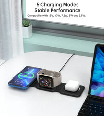 CHOETECH T588-F-BK 3-in-1 Foldable Fast Wireless Charger for Phone/Watch/Earphone Tristar Online