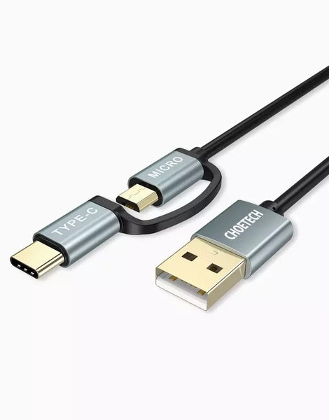 CHOETECH XAC-0012-102BK 2-in-1 USB Type C+Micro USB Cable 1.2m Charge & Sync for Samsung Phones Tristar Online