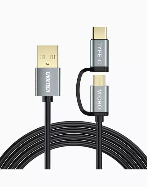 CHOETECH XAC-0012-102BK 2-in-1 USB Type C+Micro USB Cable 1.2m Charge & Sync for Samsung Phones Tristar Online