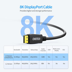 CHOETECH XDD01 DP to DP Cable 2M 8K 60Hz Tristar Online