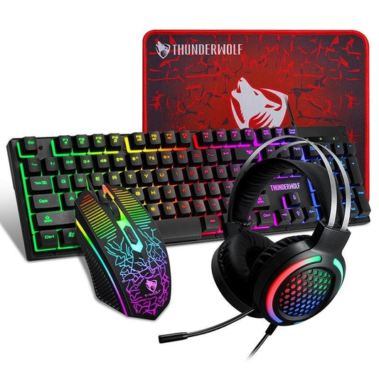 T-Wolf TF400 4-pcs Rainbow Keyboard/Mouse/Headphone/Mouse Pad Kit Set Tristar Online