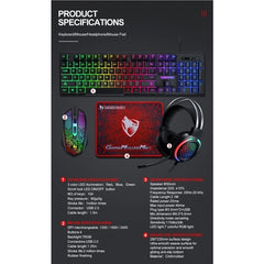 T-Wolf TF400 4-pcs Rainbow Keyboard/Mouse/Headphone/Mouse Pad Kit Set Tristar Online
