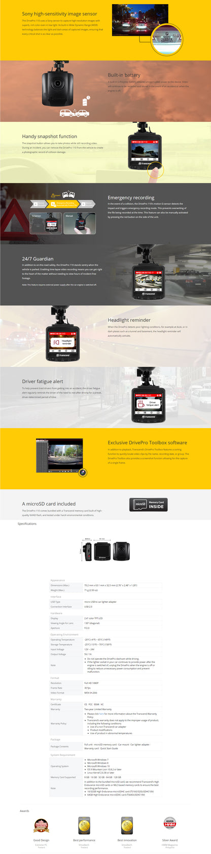 Transcend 16G DrivePro 110, 2.4" LCD, with Suction Mount Tristar Online