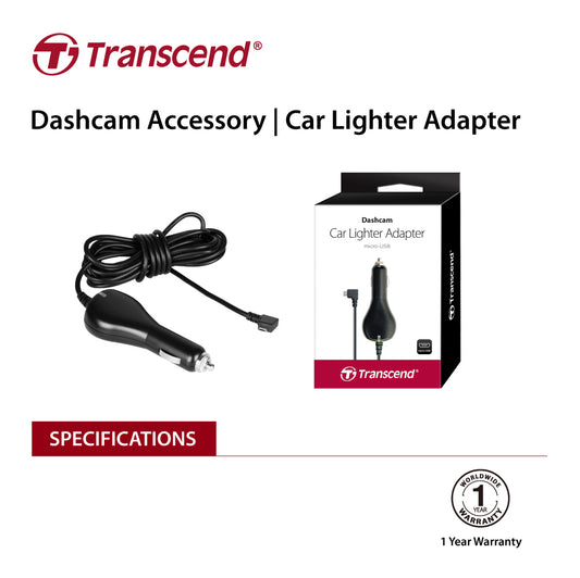 TRANSCEND TS-DPL2  Car Lighter Adapter for DrivePro, Micro-B (For DP230 / DP130 / DP110) Tristar Online