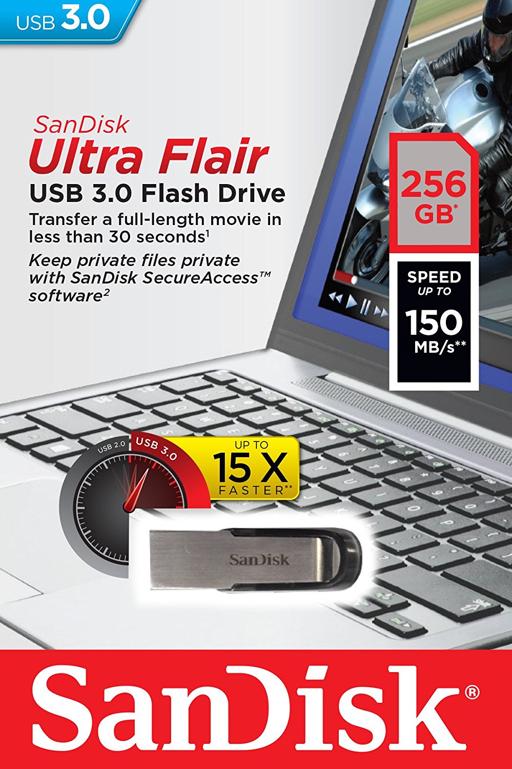 SANDISK 256GB CZ73 ULTRA FLAIR USB 3.0 FLASH DRIVE upto 150MB/s Tristar Online