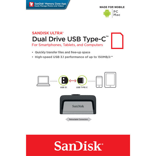 SanDisk 256GB Dual  USB 3.1 Type-C Flash Drive -SDDDC2-256G Tristar Online