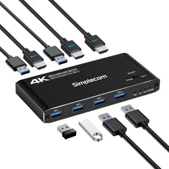 Simplecom KM420 2-Port HDMI KVM Switch HDMI 2.0 4K@60Hz 4-Port USB 3.0 Hub 5Gbps Tristar Online