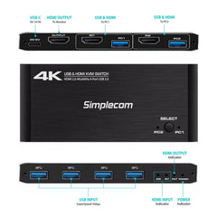 Simplecom KM420 2-Port HDMI KVM Switch HDMI 2.0 4K@60Hz 4-Port USB 3.0 Hub 5Gbps Tristar Online