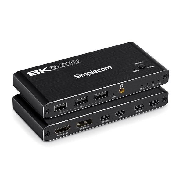 Simplecom KM470 2-Port USB-C KVM Switch 8K Docking Station HDMI 2.1 DP for Laptop Tablet Tristar Online