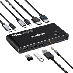 Simplecom KM470 2-Port USB-C KVM Switch 8K Docking Station HDMI 2.1 DP for Laptop Tablet Tristar Online