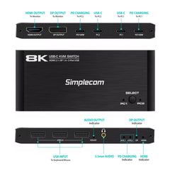 Simplecom KM470 2-Port USB-C KVM Switch 8K Docking Station HDMI 2.1 DP for Laptop Tablet Tristar Online