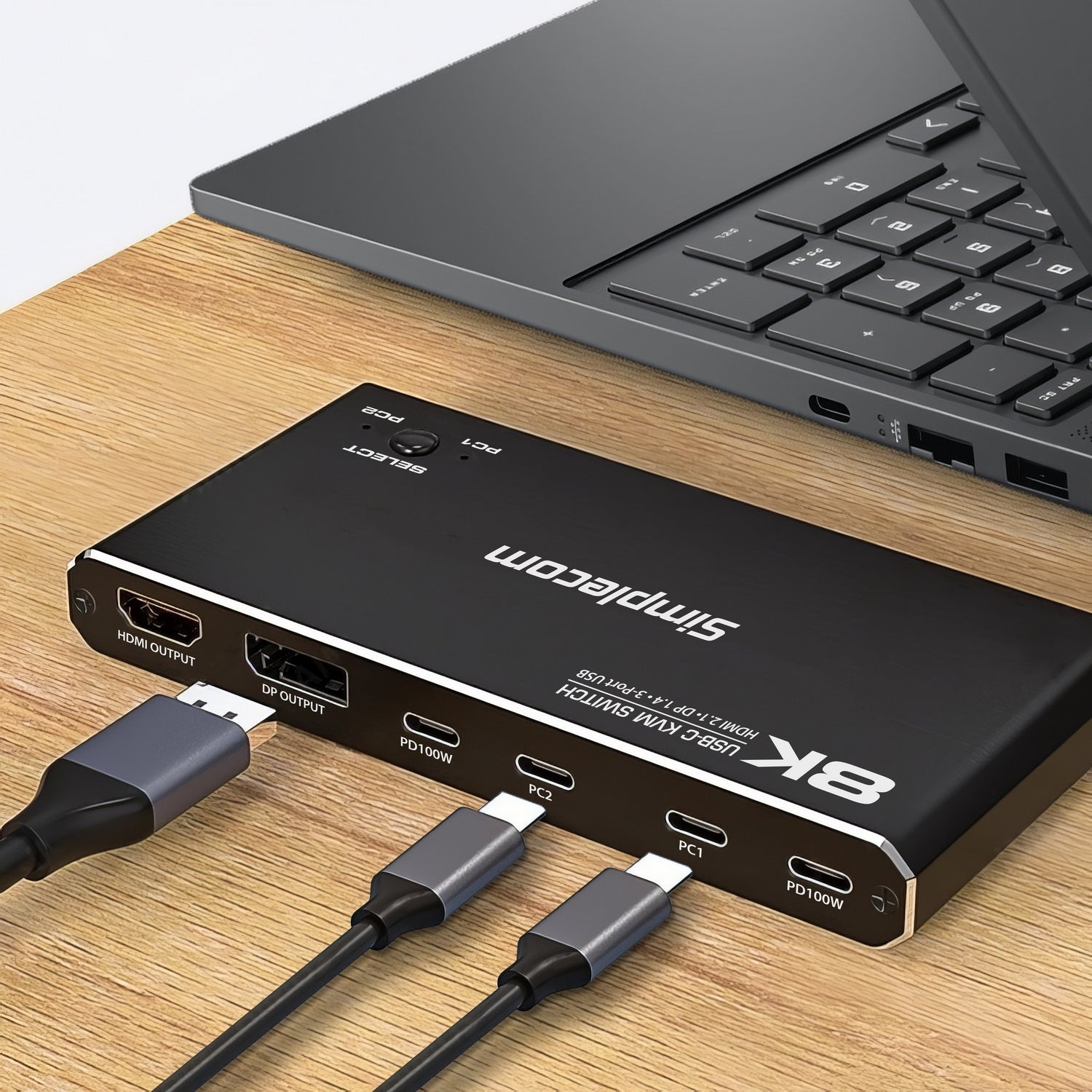 Simplecom KM470 2-Port USB-C KVM Switch 8K Docking Station HDMI 2.1 DP for Laptop Tablet Tristar Online