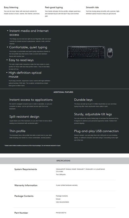 Logitech MK200 Media Keyboard Mouse (920-002693) Tristar Online