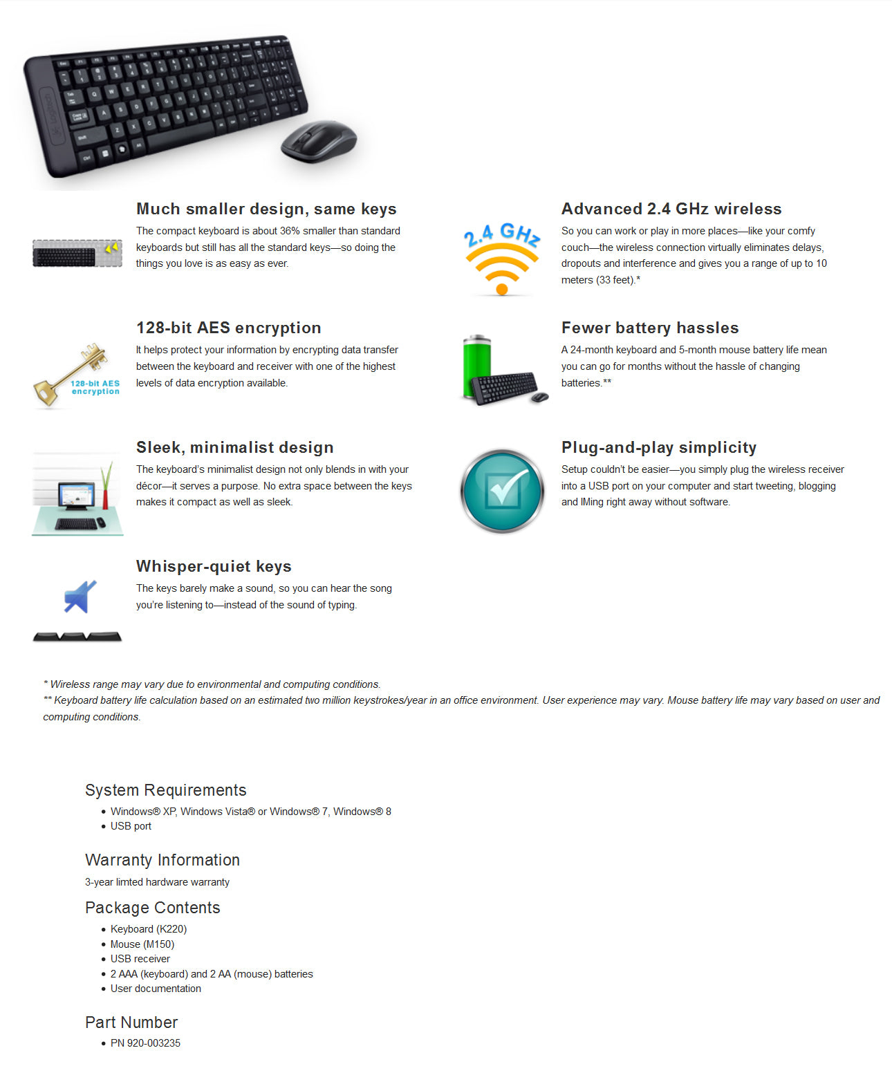 Logitech MK220 Wireless keyboard mouse (920-003235) Tristar Online