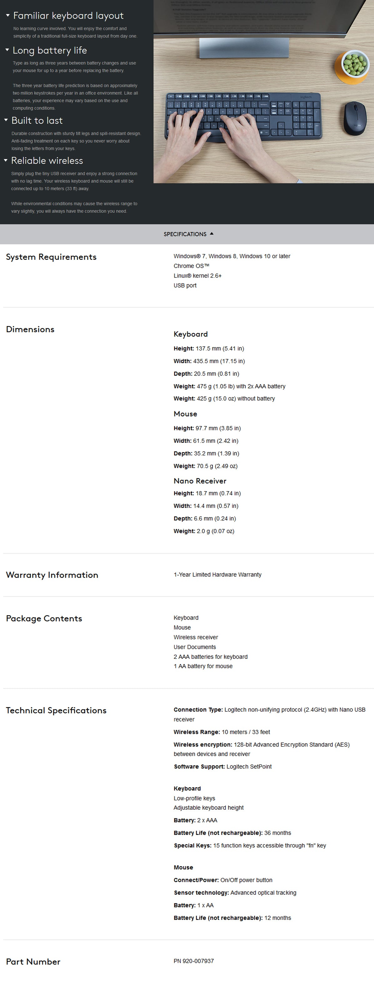 Logitech MK235 Wireless Keyboard Mouse (920-007937) Tristar Online