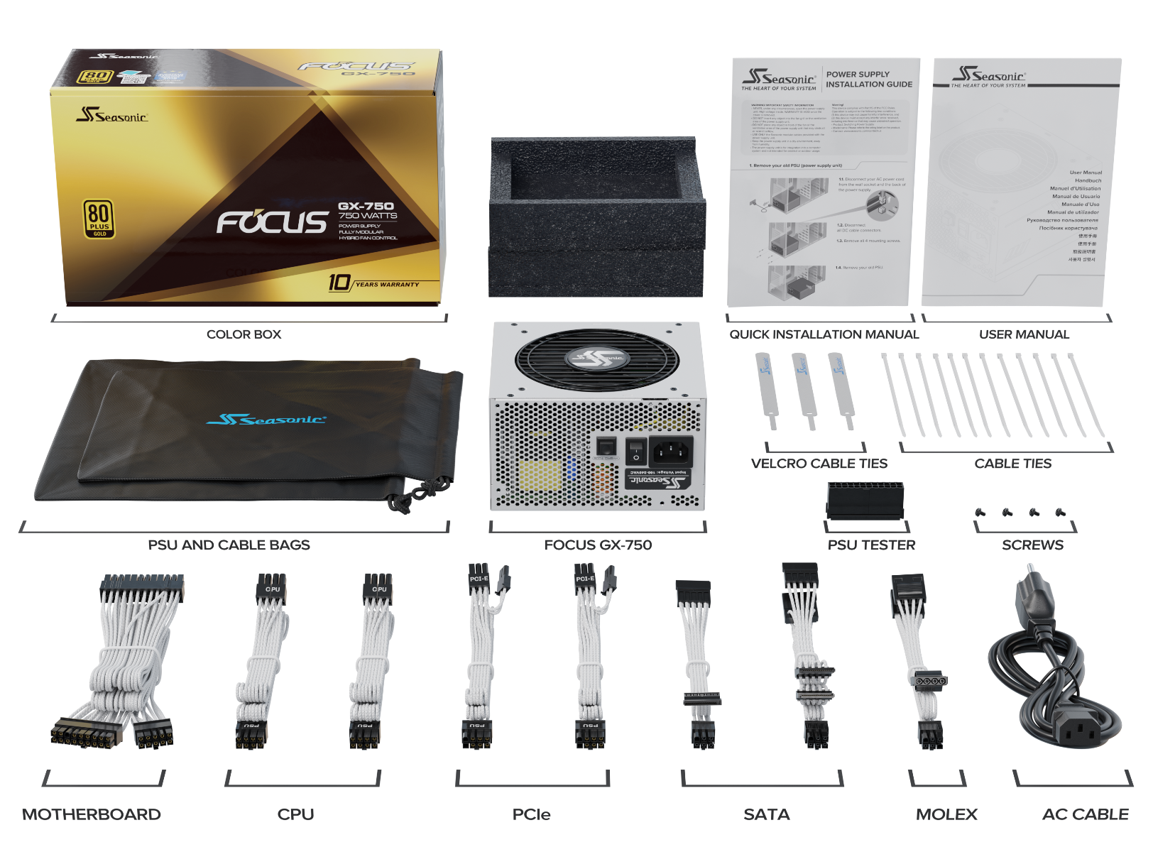 Seasonic FOCUS GX-750 White 750W ATX 3.0 Gold Modular PSU Tristar Online