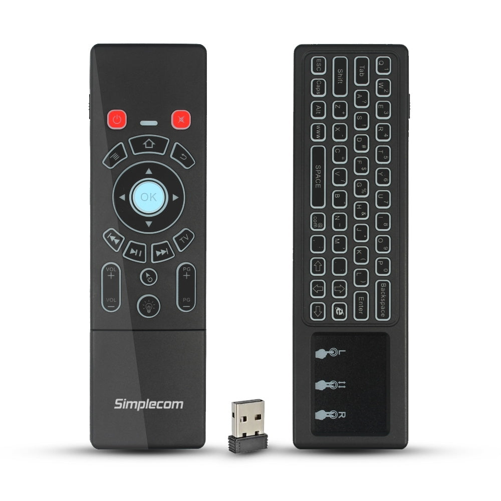 Simplecom RT250 Rechargeable 2.4GHz Wireless Remote Air Mouse Keyboard with Touch Pad and Backlight Tristar Online