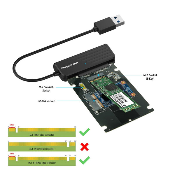 Simplecom SA225 USB3.0 to mSATA + M.2 (NGFF B Key) 2 In 1 Combo Adapter Tristar Online