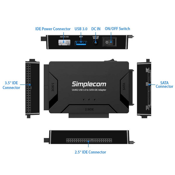 Simplecom SA492 USB 3.0 to 2.5/3.5/5.25 inch SATA IDE Adapter with Power Supply Tristar Online