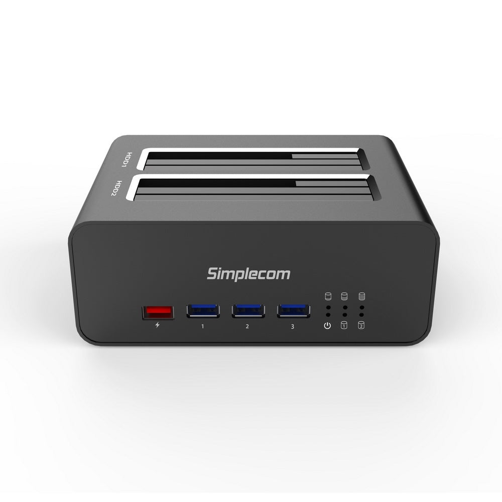 Simplecom SD352 USB 3.0 to Dual SATA Aluminium Docking Station with 3-Port Hub and 1 Port 2.1A USB Charger Tristar Online