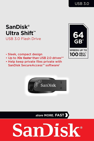 SanDisk  64GB Ultra Shift  USB 3.0 Flash Drive SDCZ410-064G-G46 Tristar Online