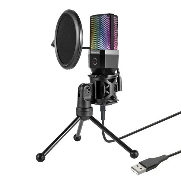 Simplecom UM650 USB Cardioid Condenser Microphone Gaming RGB Lights with Tripod & Pop Filter Tristar Online