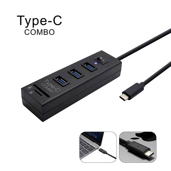 Type C  USB3.1 HUB for Apple PC 3 Port with switch + Card Reader Combo Tristar Online