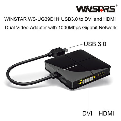 Winstars USB 3.0 Dual Head Display with Gigabit Ethernet Adapter (WS-UG39DH1) Tristar Online