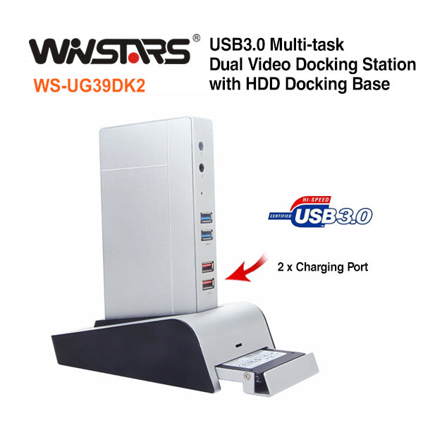 Winstars USB3.0 Multi-task Dual Video  Docking Station with HDD Docking Base Tristar Online