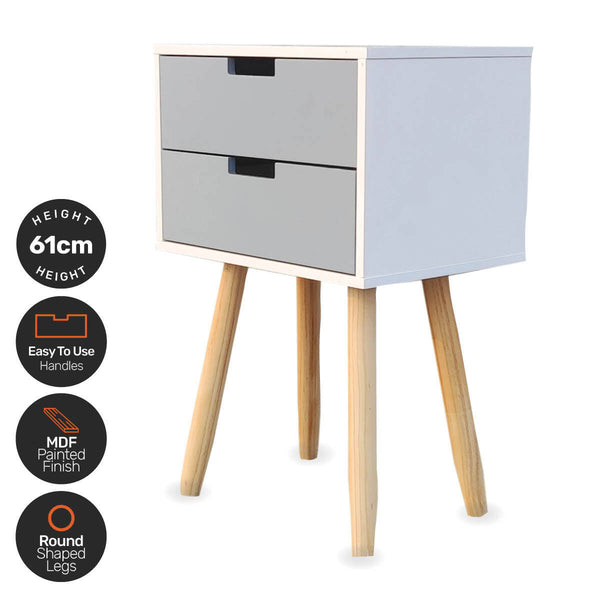 Home Master 2 Drawer Side Table Modern Sleek &amp; Stylish Neutral Design 61cm Tristar Online