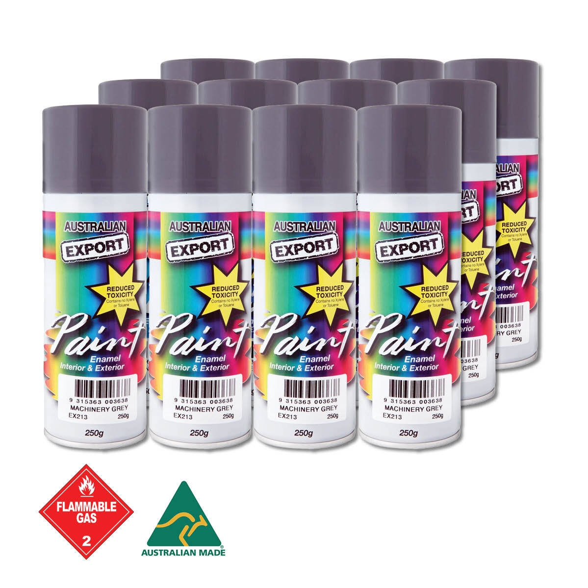Australian Export 12PK 250gm Aerosol Spray Paint Cans  [Colour: Machinery Grey] Tristar Online