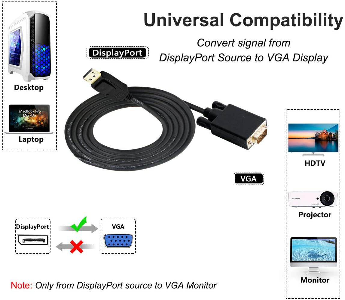 1.8M Display Port DP Male To VGA/M Cable Converter Connector Adaptor Tristar Online