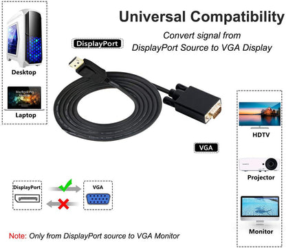 1.8M Display Port DP Male To VGA/M Cable Converter Connector Adaptor Tristar Online