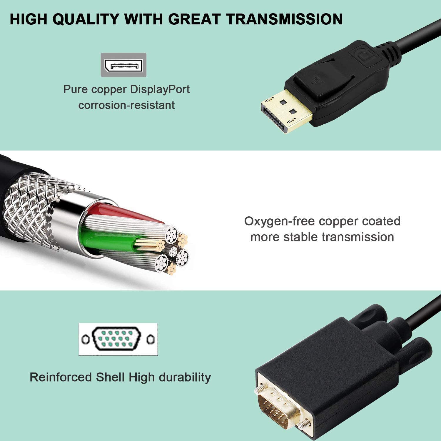 1.8M Display Port DP Male To VGA/M Cable Converter Connector Adaptor Tristar Online