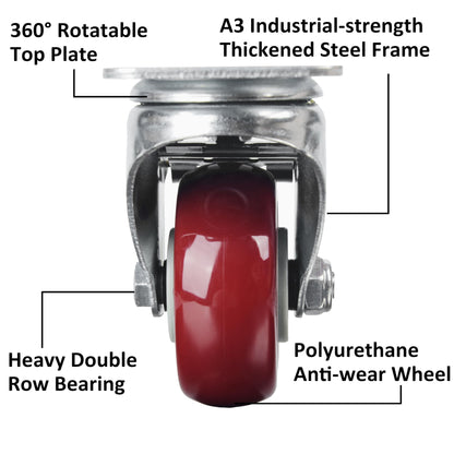 3 inch Heavy Duty Casters Lockable Caster Wheel Swivel Casters Castor with Brakes for Furniture and Workbench Cart Tristar Online