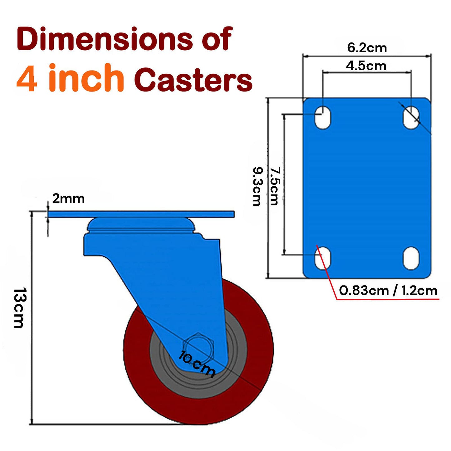 4 inch Heavy Duty Casters Lockable Caster Wheel Swivel Casters Castor with Brakes for Furniture and Workbench Cart Tristar Online