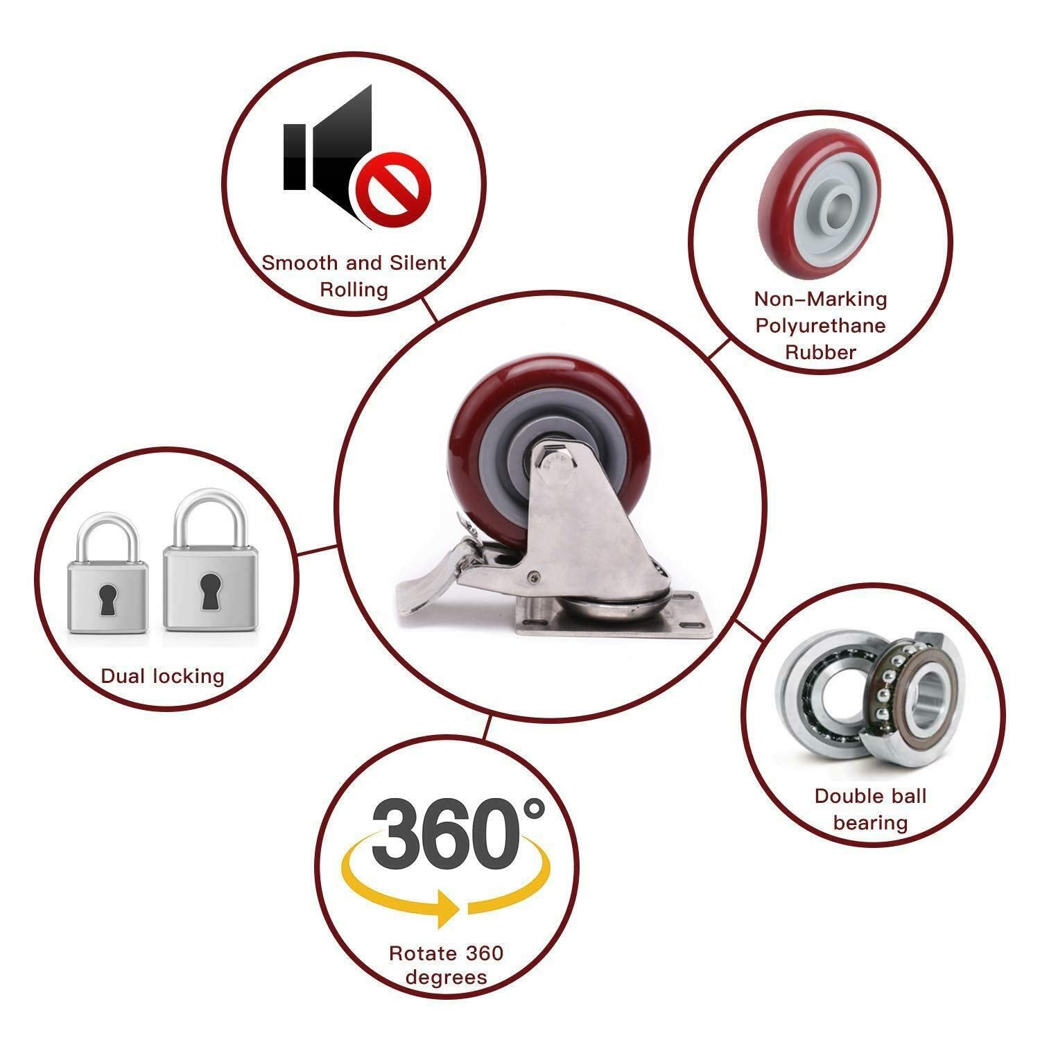 4 inch Heavy Duty Casters Lockable Caster Wheel Swivel Casters Castor with Brakes for Furniture and Workbench Cart Tristar Online